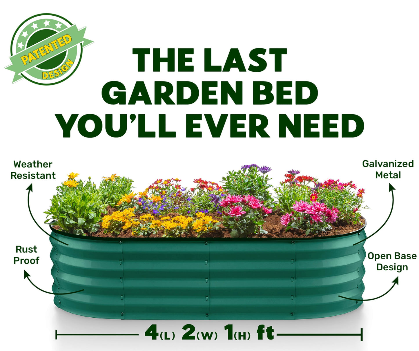 Plant & Plot Galvanized Raised Garden Beds Outdoor // 4×2×1 ft Planter Raised Beds for Gardening, Vegetables, Flowers // Large Metal Garden Box (Dark Green) // Patented Tool-Free Design