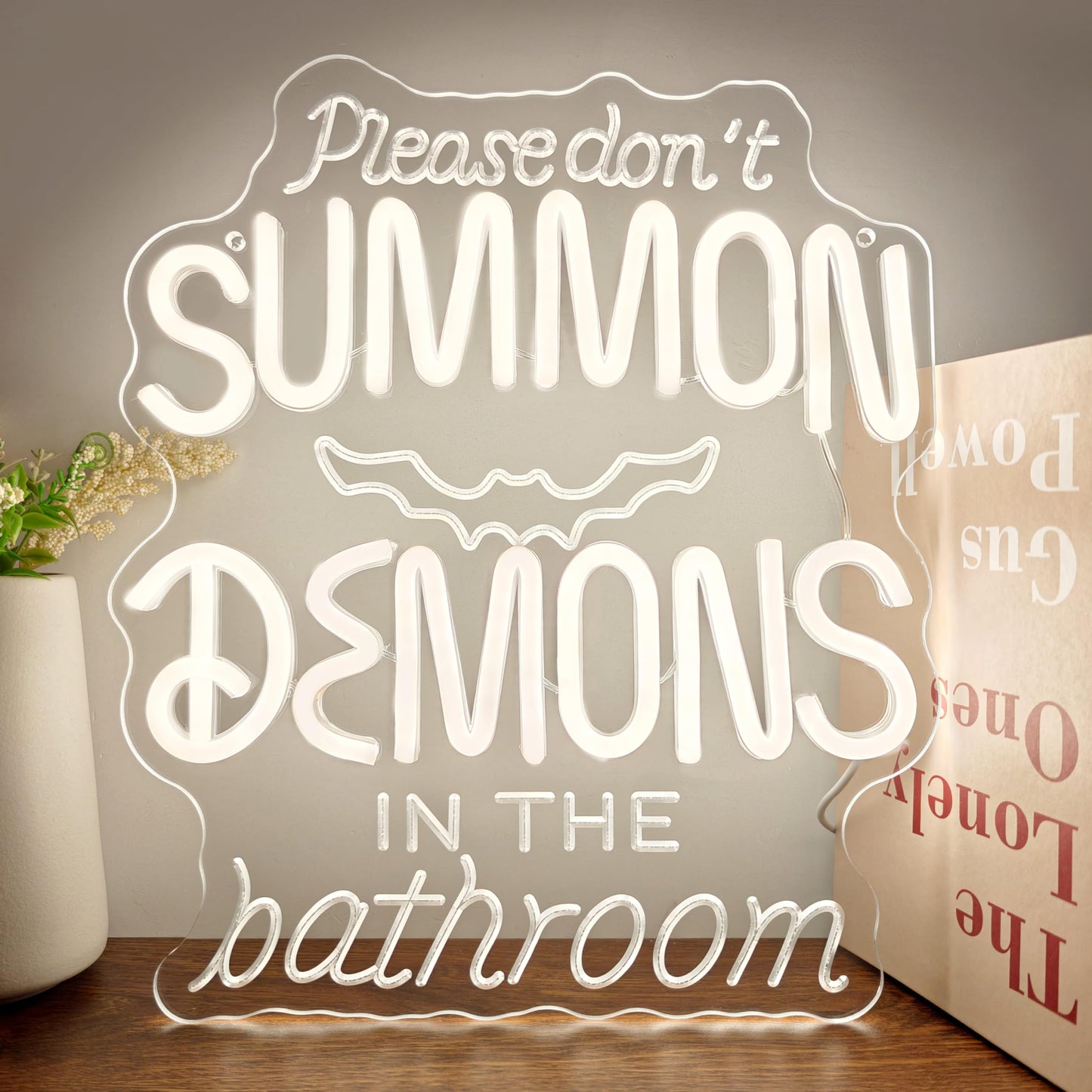 GGK Please Don't Summon Demons in the Bathroom LED Neon Sign Funny Gothic Decor for Home Halloween Spooky Vibes Sign