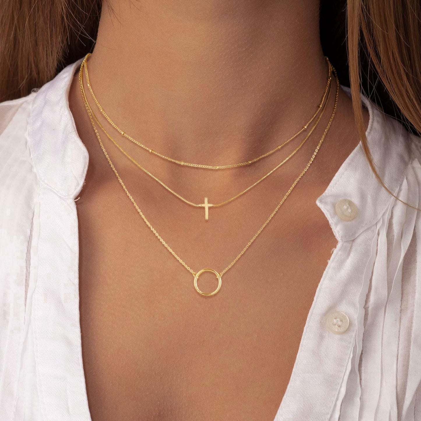 MFRYK Gold Necklaces Stack For Women,14K Gold Plated Simple Layered Choker Necklaces,Stackable Multilayer Gold Small Square Pendant Box Paperclip Chain Layered Necklaces Set Jewelry Gift for Women
