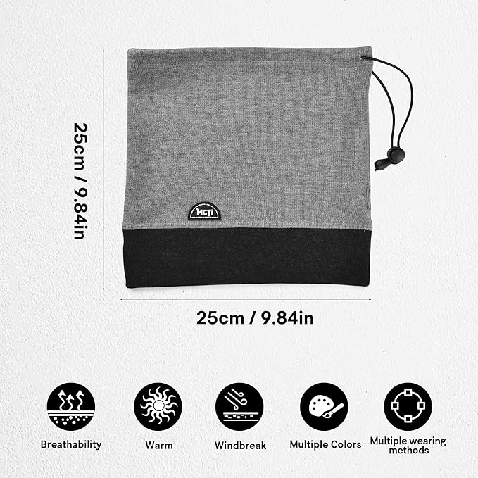 MCTi Neck Gaiter Warmer Winter Fleece Scarves Beanie Hat for Skiing Cycling Elastic Closure