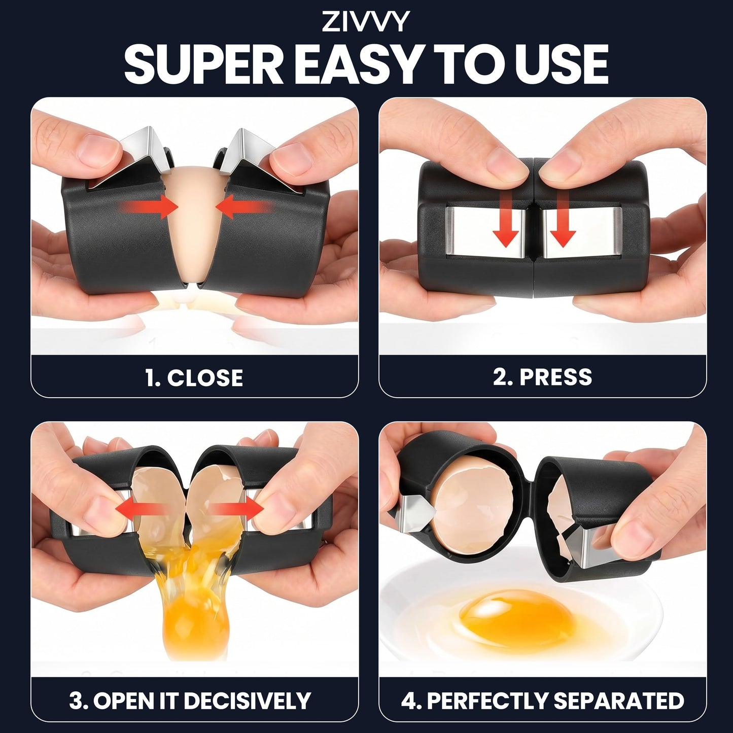 Egg Cracker & Egg Peeler Tool for Hard Boiled Eggs - Egg Shell Opener for Clean Boiled Egg Peeling - Egg Opener & Kitchen Gadget for No Mess Breakfast & Meal Prep (Black)