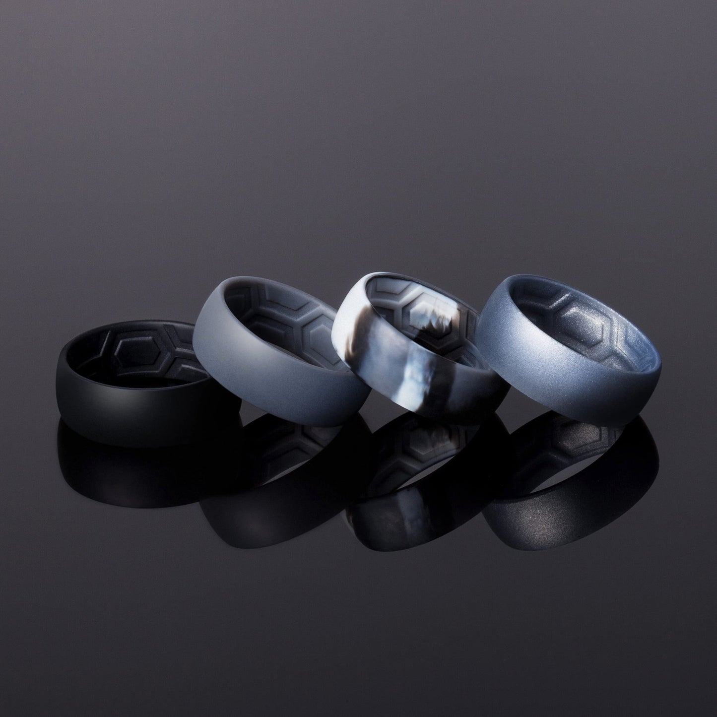 ThunderFit Men's Patterned Silicone Rings, 8mm Wide 2.2mm Thick Rubber Bands,Variety Multipack 1,4,7