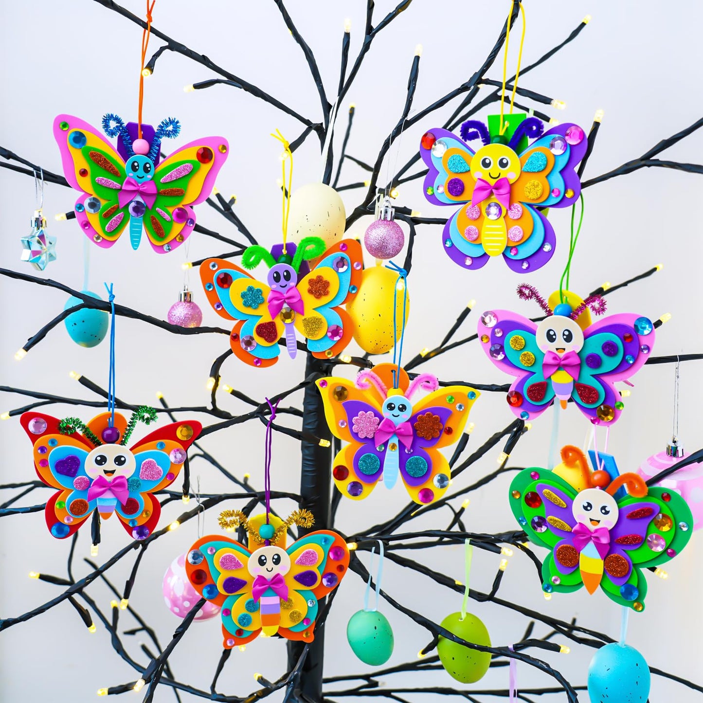Winlyn 24 Sets Butterfly Craft Kits DIY 3D Rainbow Butterfly Ornaments Decorations Art Set Foam Stickers Arts and Crafts for Kids Spring Summer Camping Party Classroom Activities Art Project