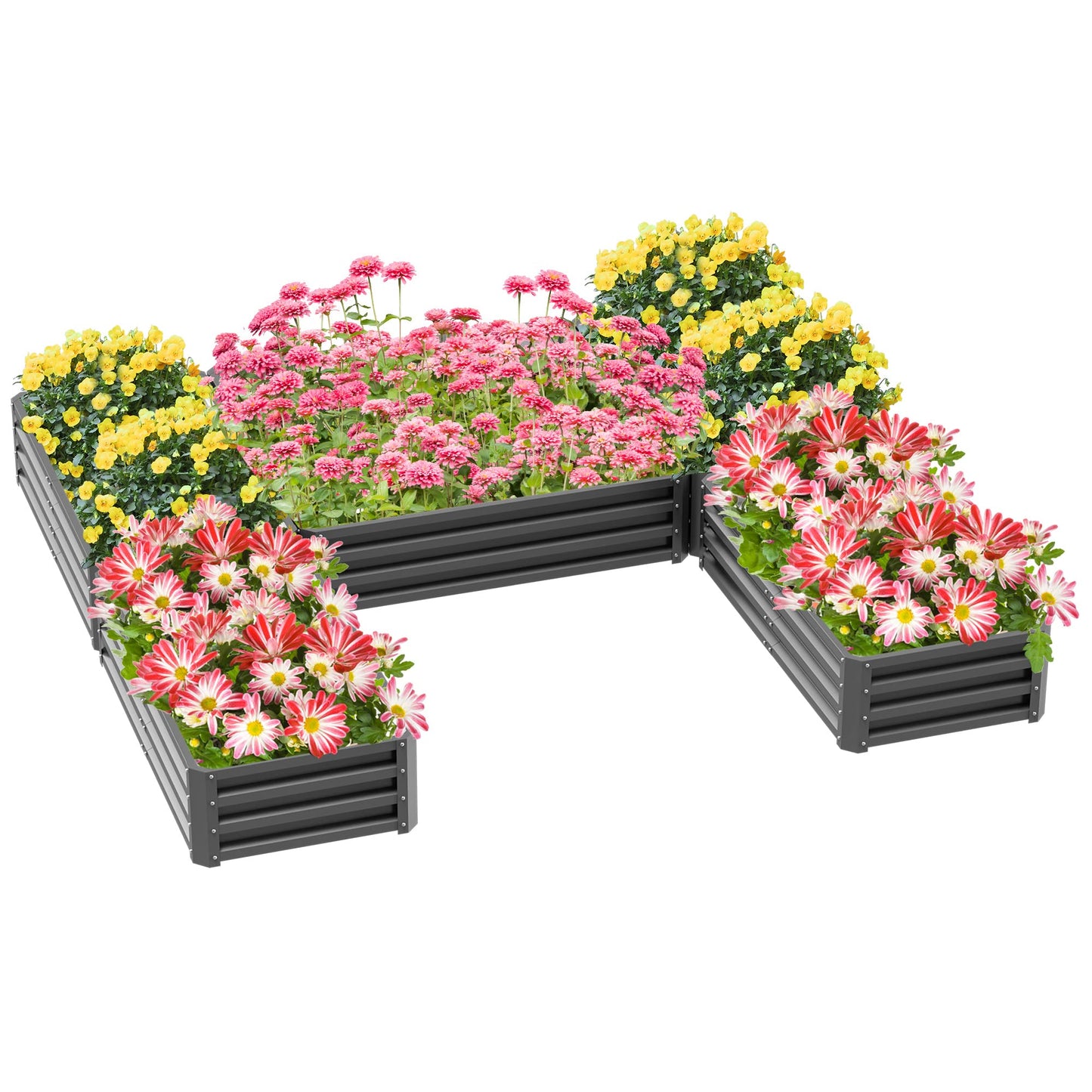 Outsunny 8 x 8ft DIY Raised Garden Bed, Large Galvanized Steel Planter Box with 5 Compartments, for Outdoor Plants, Vegetables, Flowers, Herbs, Easy Assembly, Gray