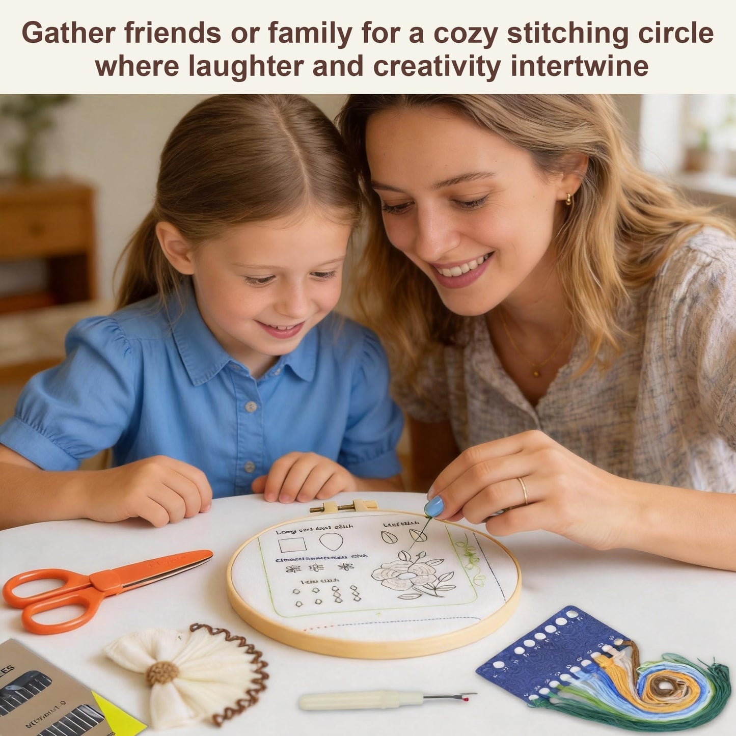 Embroidery Stitch Book Kit for Beginners & Adults,33 Essential Stitches Practice Samplers,6.29 inch Hoop, Floss & Needles, Step-by-Step Guide and Video Tutorials, DIY Needlework Gift