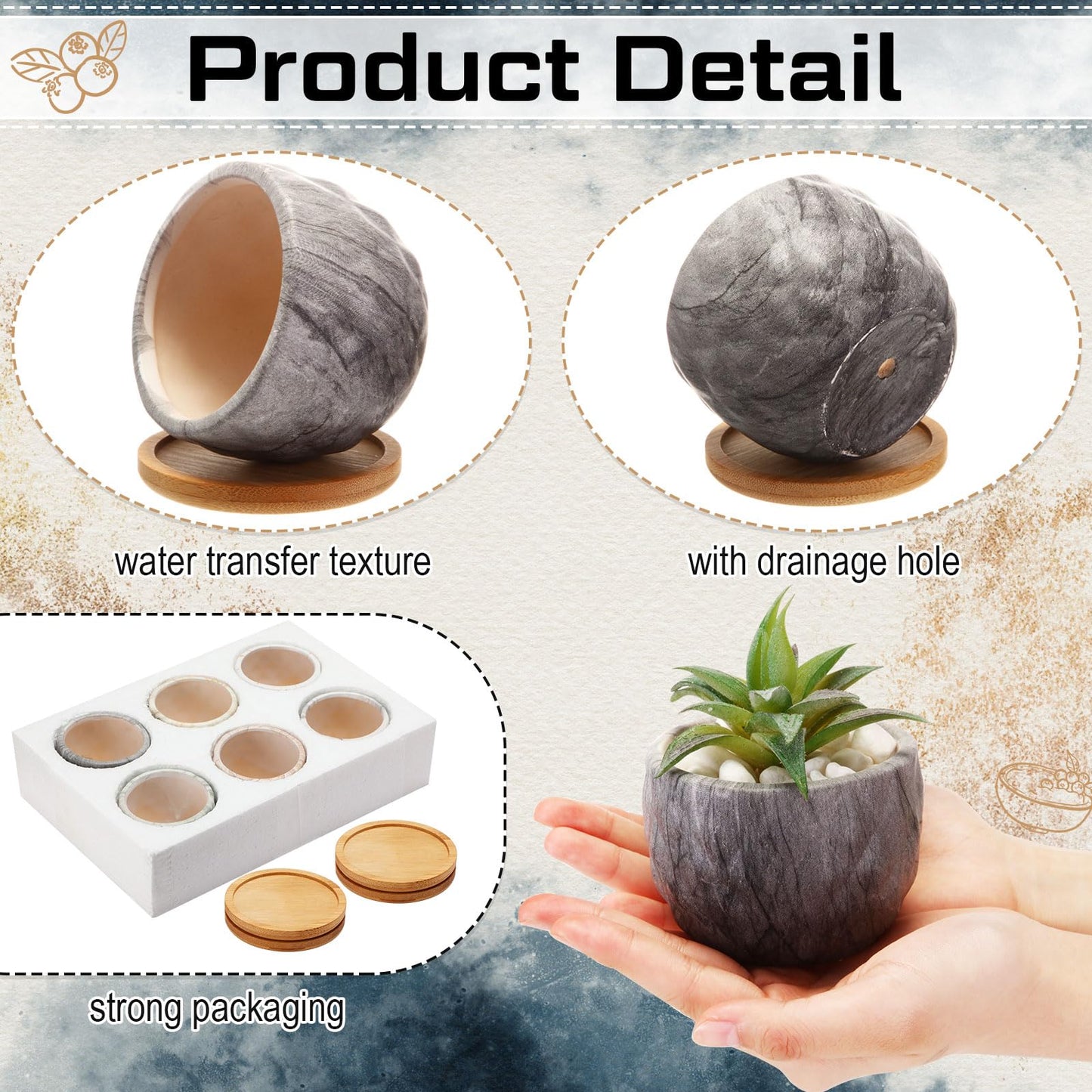 Ziliny Marbling Ceramic Flower Pot 3.35 Inch Succulent Small Plant Cactus Herbs Planter Ceramic Pot with Drainage Hole Matte Round Container(4 Pcs,Modern Style)