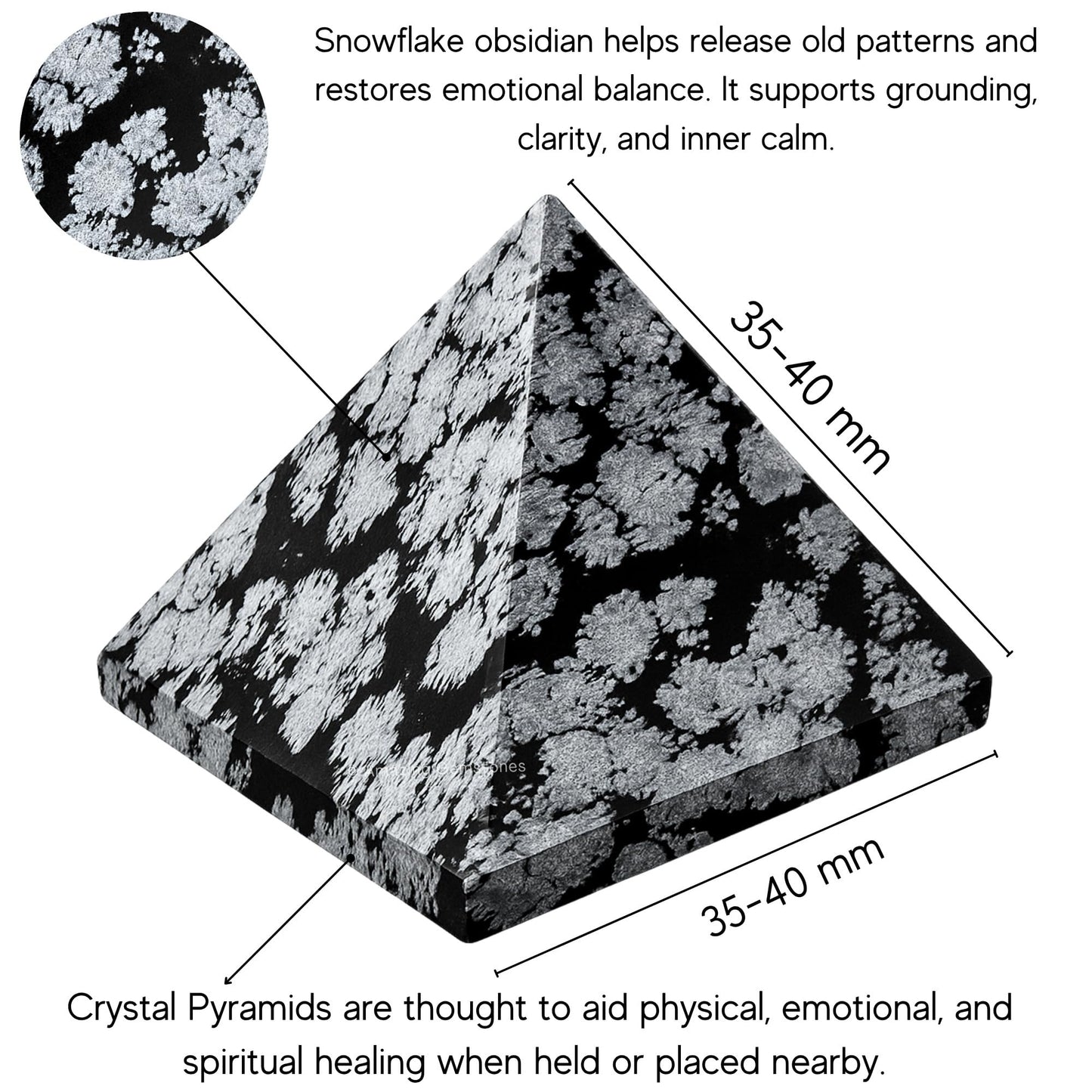 Amazing Gemstone Snowflake Obsidian Pyramid Crystal Healing Stones - 1.5" Great Pyramid Figurine of Natural Stone Pyramid for Meditation, Reiki, Chakra Balancing and Crystal Pyramids Grid