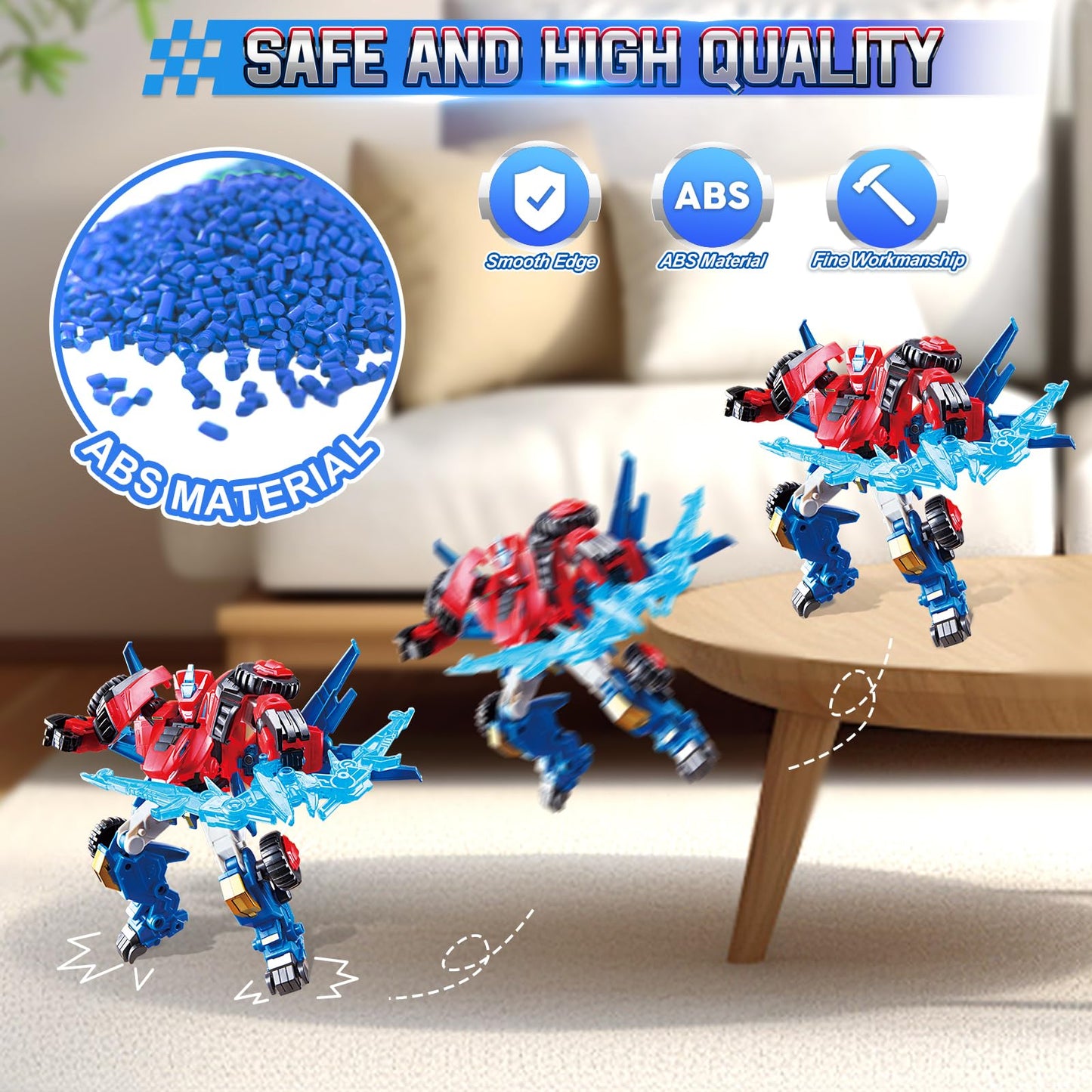 QUANTUM HEROES DINOSTER Transformable Robot 2 in 1 Raptor Bolt Wing, 8.66 inch, Transforming Robot Toy for Kids, Chariot Transforming Toy for Boys Girls 5 6 7 8 9 10 Years, Red Blue