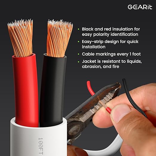 GEARit 14 Gauge Speaker Wire (200 Feet), Black Speaker Cable for Indoor Home Theater or Car Audio, CL2 Rated in-Wall Fire Safety Wire, 2 Conductors, CCA