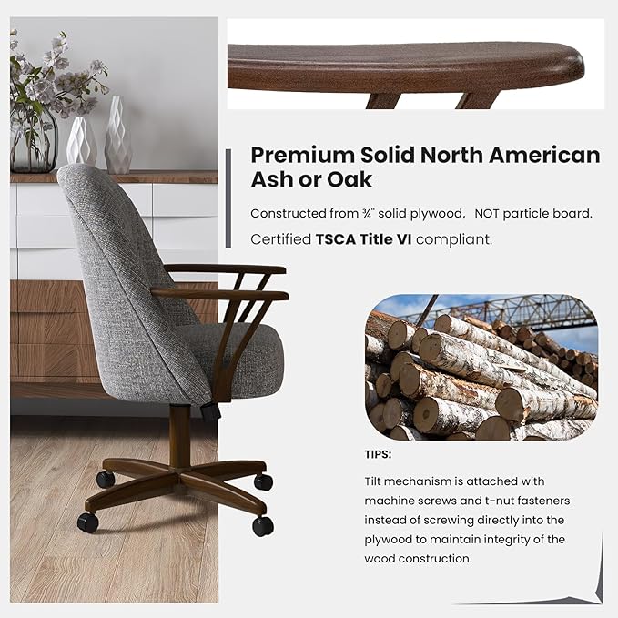 Chromcraft Swivel Tilt Chairs, Luxe Wooden Arm All-Metal Pedestal Base Chairs with Wheels for Kitchen