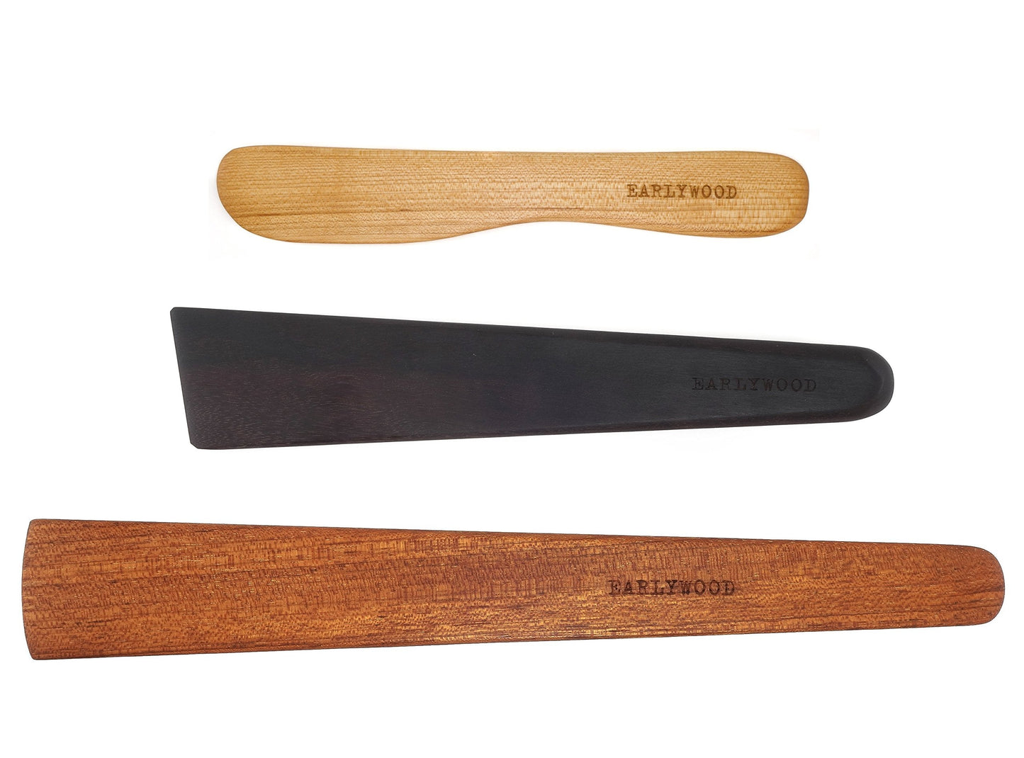 3-Piece Wooden Kitchen Cooking Utensil Set - Comes w/a Thin Wood Spatula Flipper, Cast Iron Scraper Stirrer and Butter Turner/Cheese Spreader - Wooden Utensils Set - Made in USA-JEM