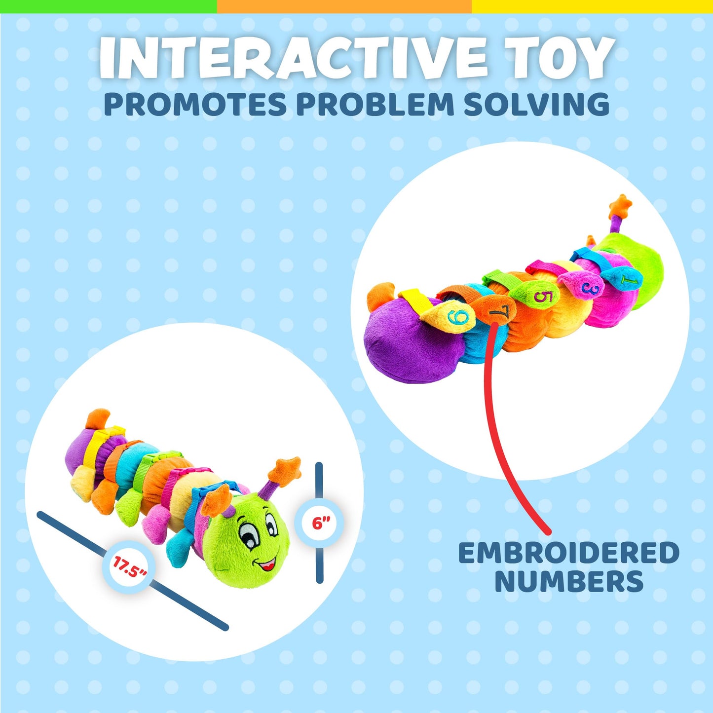 Buckle Toys - Bentley Caterpillar - Travel with Toddler Must Have Activity Toy - Fine Motor Skill Development - Counting and Color Recognition Stuffed Animal