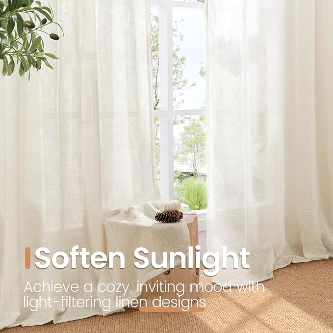 BGment Cafe Linen Curtains 30 Inch Length for Small Window, Beige Half Window Drapes Semi Sheer Lightweight with Rod Pocket for Bathroom Kitchen Over Sink, 2 Panels Set, 24 Inch Wide Each Panel