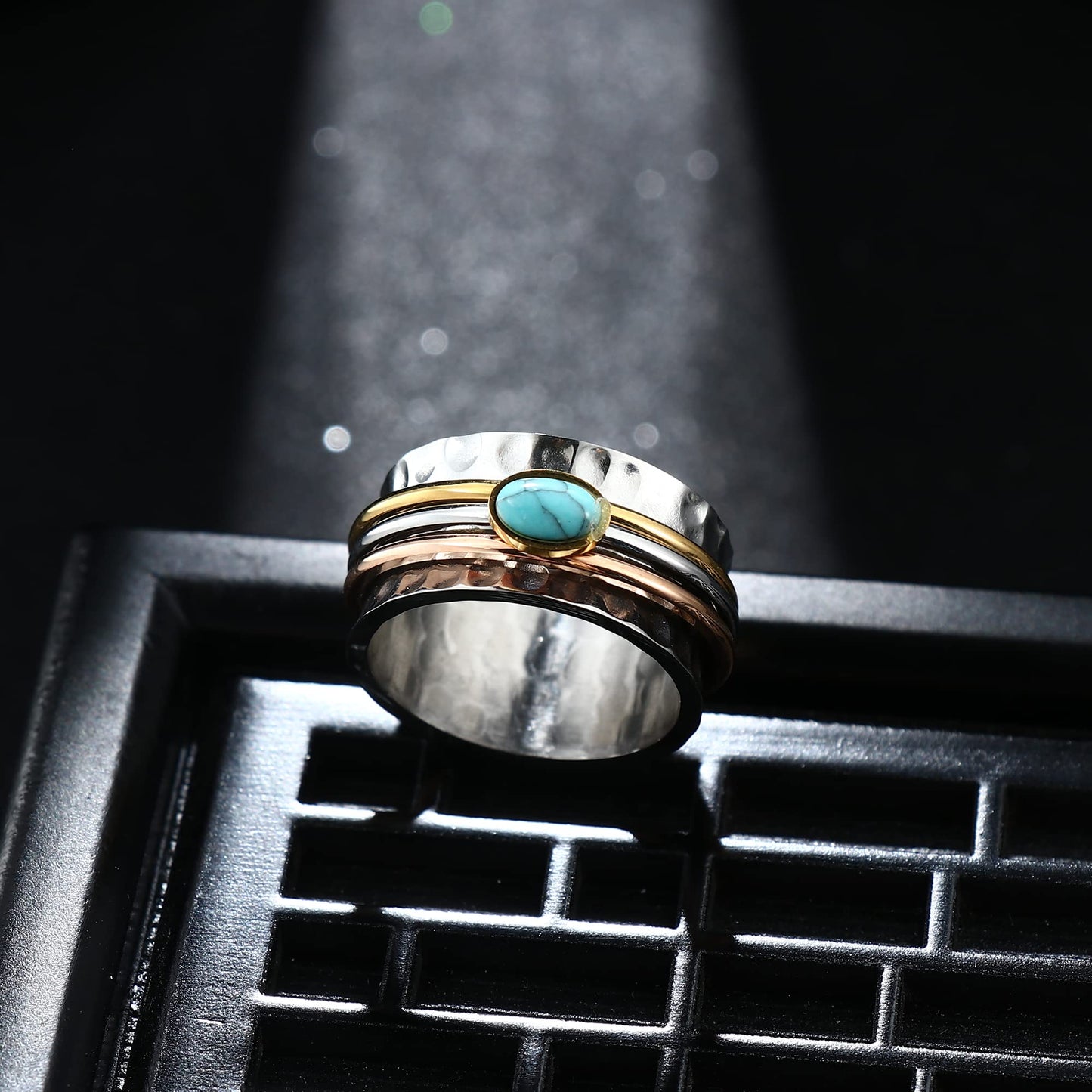 Magitaco Stainless Steel Spinner Rings Turquoise Fidget Band Rings Moon Star Flower Butterfly Anxiety Rings for Women Men