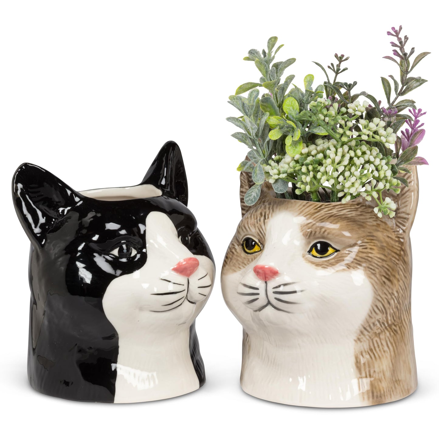 Abbott Collection Small Tabby Cat Planter - Stoneware, Grey/Brown (5 inches H)
