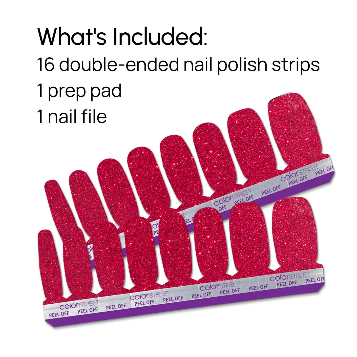 Color Street Cherry on Top Nail Strips - Ruby Red Glitter Finish - 16 Double-Ended Nail Extensions - Quick and Easy Application - Long-Lasting, Salon-Quality Look - No Tools or Dry Time Needed