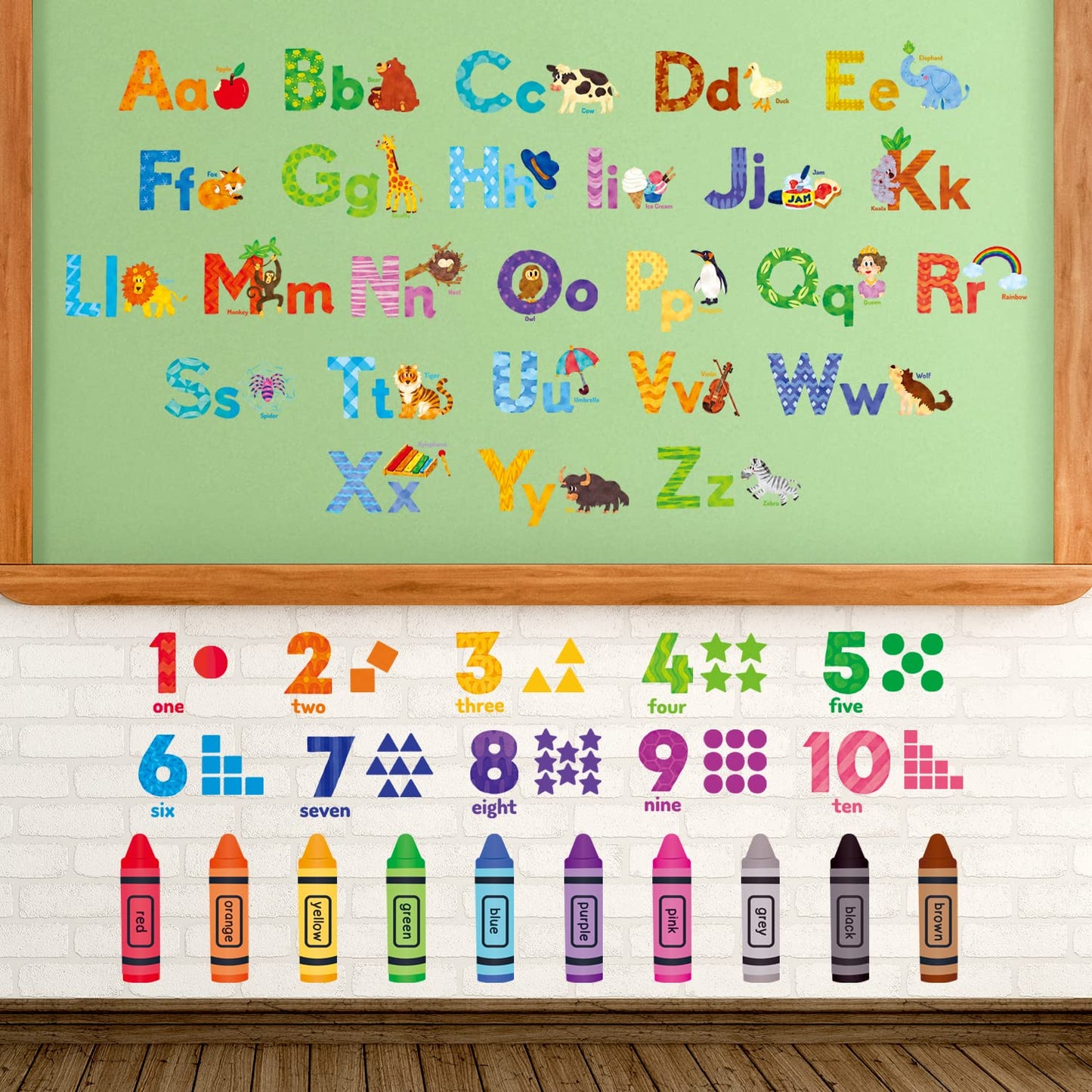 DECOWALL DS-8044 Animal Alphabet Numbers Colour Decals Stickers Kids Peel and Stick Removable for Room décor Letters ABC Classroom playroom Decorations Educational Bedroom Nursery