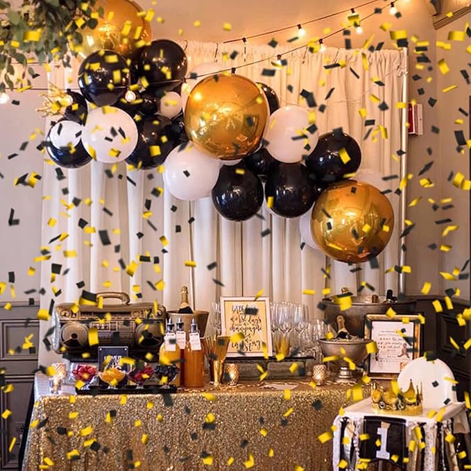 12" Black Gold Confetti Cannons Party Poppers for Birthday Graduation Wedding Retirement New Year Celebrations - Easy to Use, Paper and Foil Confetti - Pack of 6