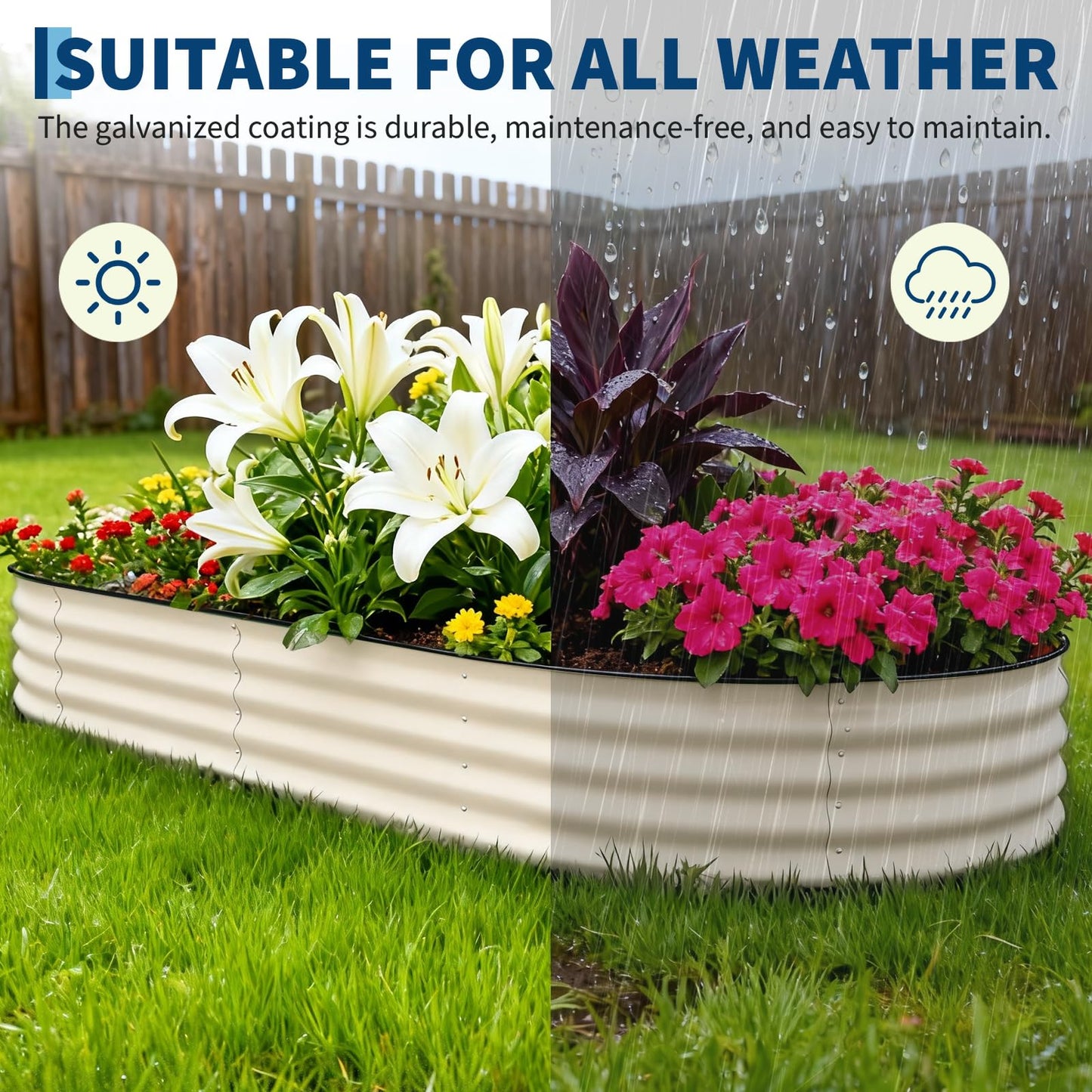 CABIHOME 2 Pcs Raised Garden Beds, Galvanized Steel Outdoor Planter Box, Rust Resistant Easy Assembly Garden Box, Durable Raised Beds for Vegetables, Flowers & Outdoor Plants