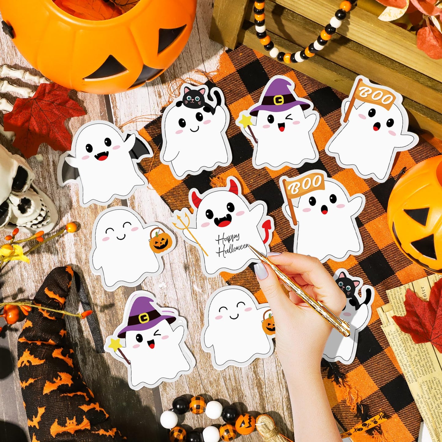 24 Pads Halloween Sticky Notes, Cute Boo Ghost Post It Notes 6 Designs, Halloween Memo Notepads for School Office Students Teachers Gift Supplies