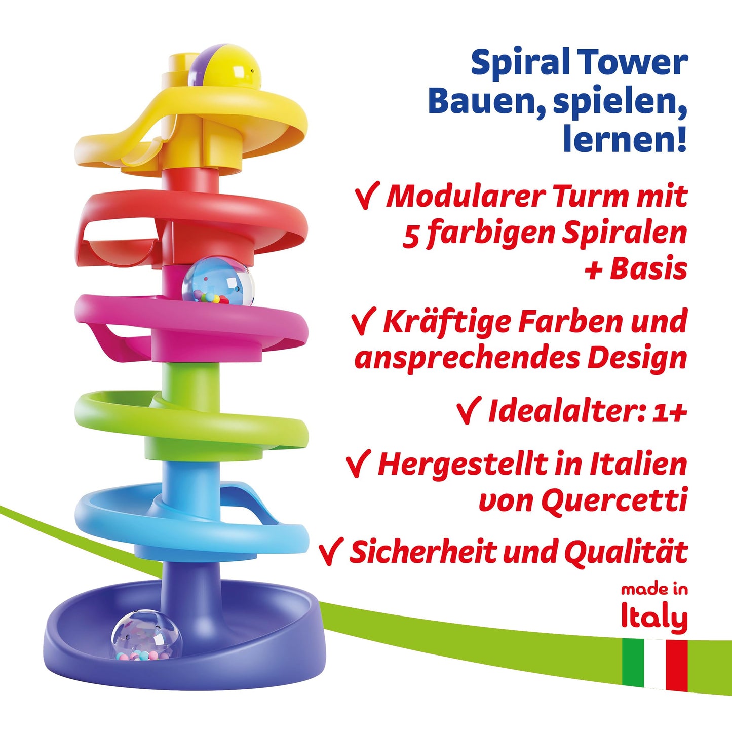 Quercetti-Quercetti-6501 Spiral Tower Circuit Bébé, Parcours pour Billes, 6501
