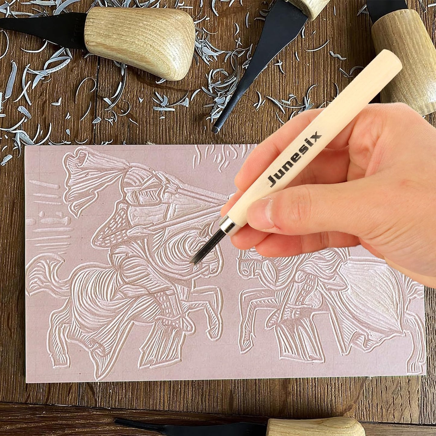FVIEXE 8PCS 4x6 Inch Linoleum Carving Blocks for Printmaking, Rubber Linocut Block Stamp Making Kit with Wood Carving Tools and Rubber Brayer Roller, Soft Stamp Carving Kit for DIY Crafts