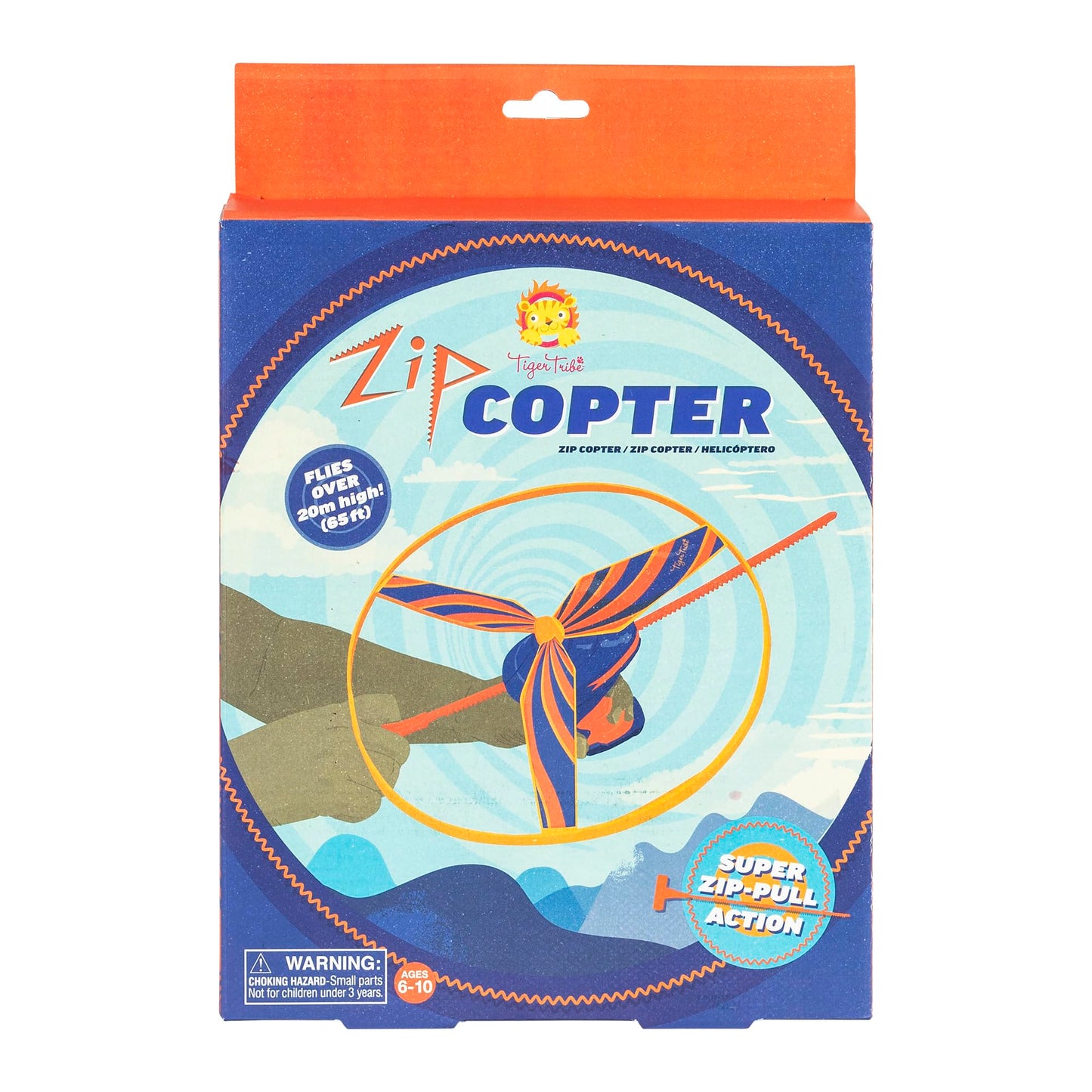 Tiger Tribe Zip Copter, Zip-Pull Action Flying Toy, Flies Up to 65' High, Soaring Propeller, Battery-Free. Outdoor Active Play, Kids Ages 5-10