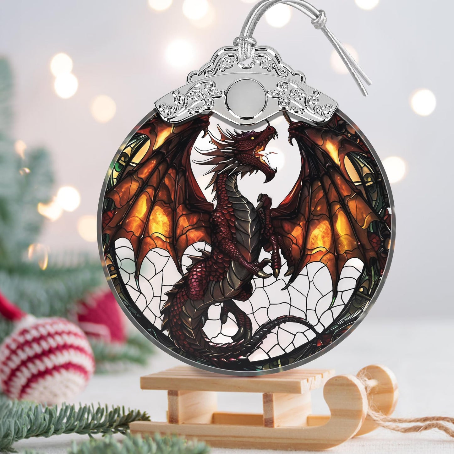 Stained Glass Flying Dragon Christmas Ornament - Holiday Home Decor - Tree Decoration - Gift Exchange Idea