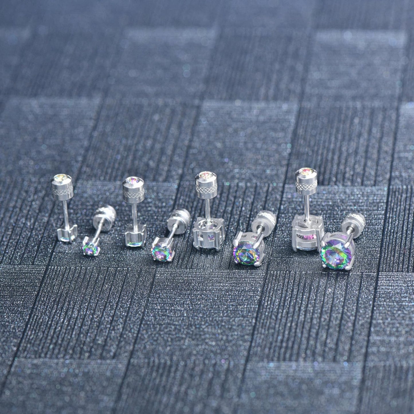 4 Pairs Titanium Hypoallergenic Stud Earrings, Black 5A Cubic Zirconia Screw Back Studs for Women Men Surgical Stainless Steel Double Side Earrings