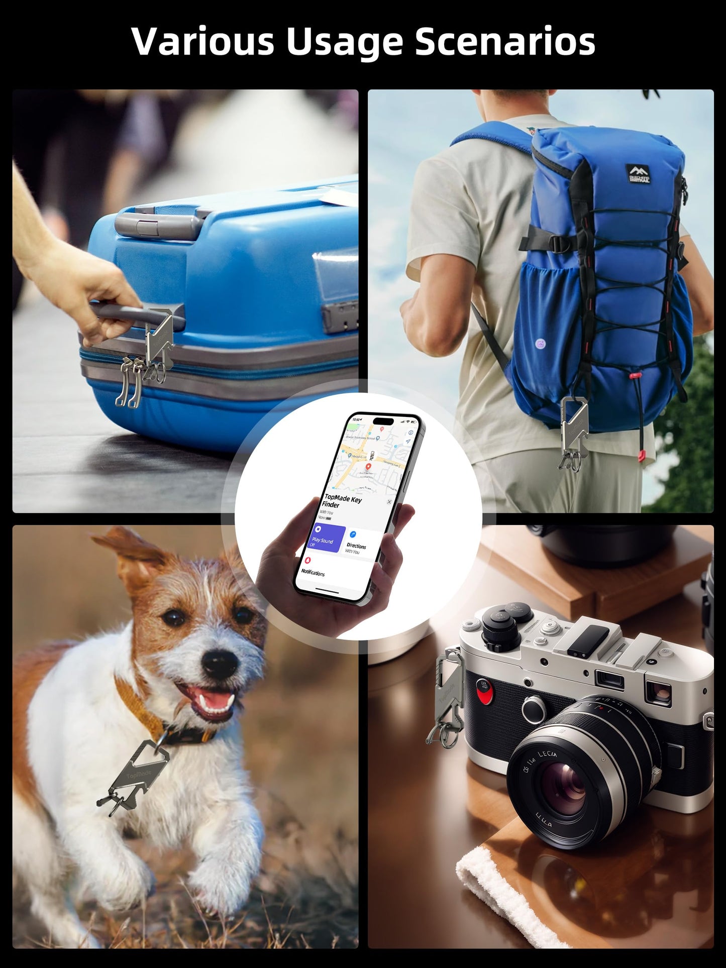 Keychain, Works with Apple Find My, Carabiner Heavy Duty Car Key Chains, Bottle Opener Anti-Lost Keys with Smart Bluetooth GPS Tracker, Rechargeable Smart Key Finder for Luggage, Backpack, Gunmetal