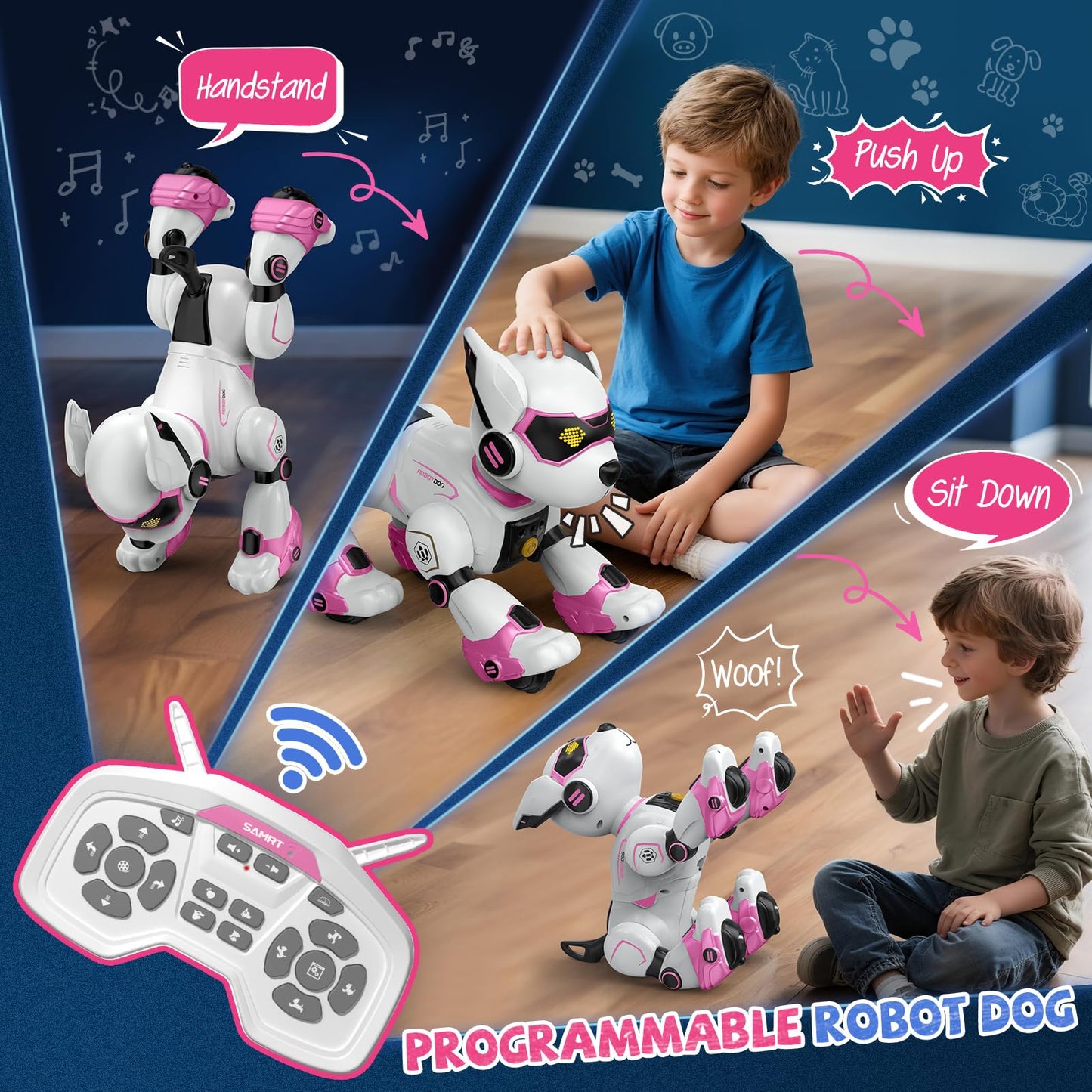 Robot Dog for Kids, Remote Control Dog with Voice Touch Interaction and lmitation Show, Programmable Gesture Sensing Dog Robot, Singing, Dancing, Talking, Smart Stunt Robot Dog Toy Gift for Boys Girls
