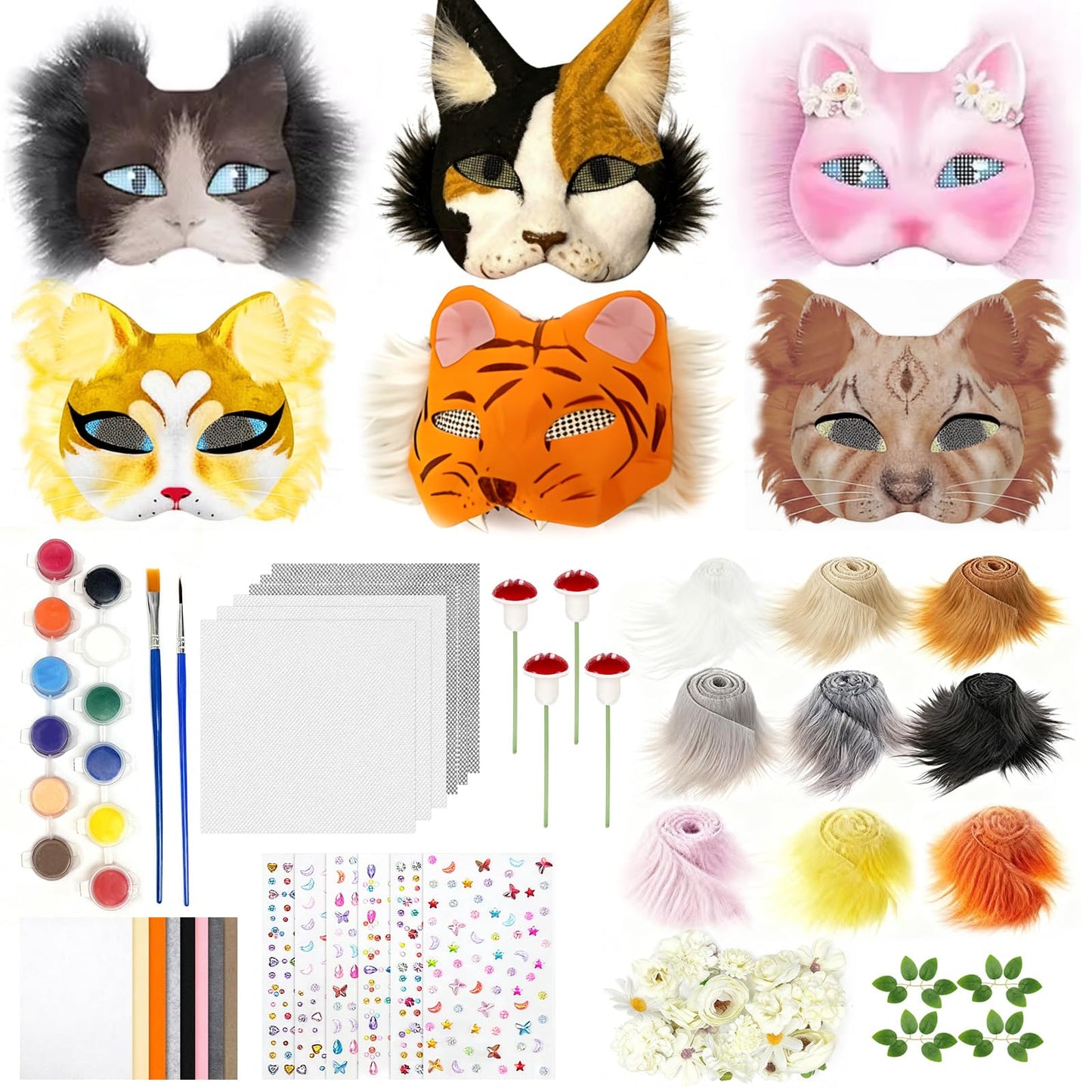 WAYNHUI Diy Therian Mask Kit Blank Cat Fox Mask Material- Gem Stickers for Therian Gear Stuff for Halloween, Cosplay, Masquerade, Party.
