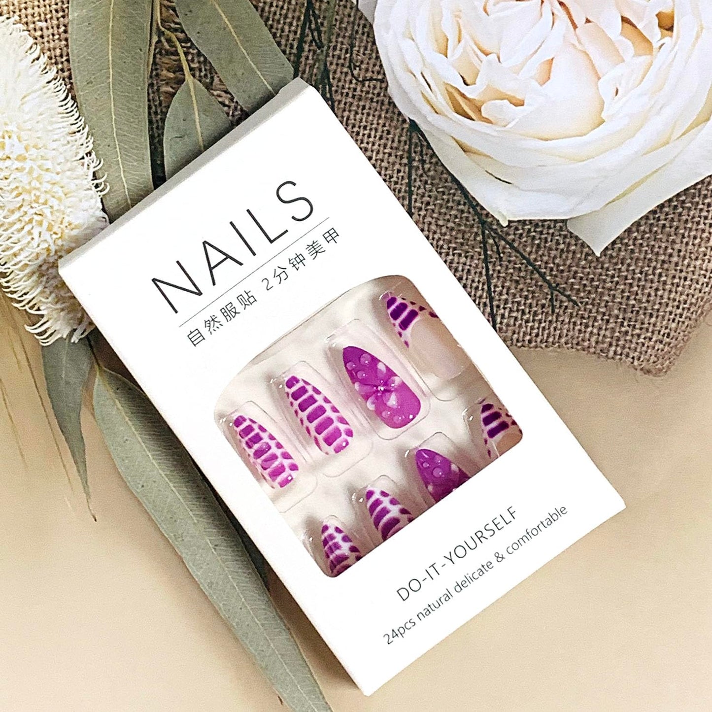 FIEONCIY Press on Almond Nails Short Length Glossy Acrylic Almond Shaped False Nails with Designs Artificial Medium Fake Nails with Charms Glue Stick on Fingernails for Women Girls(WSJ2402)