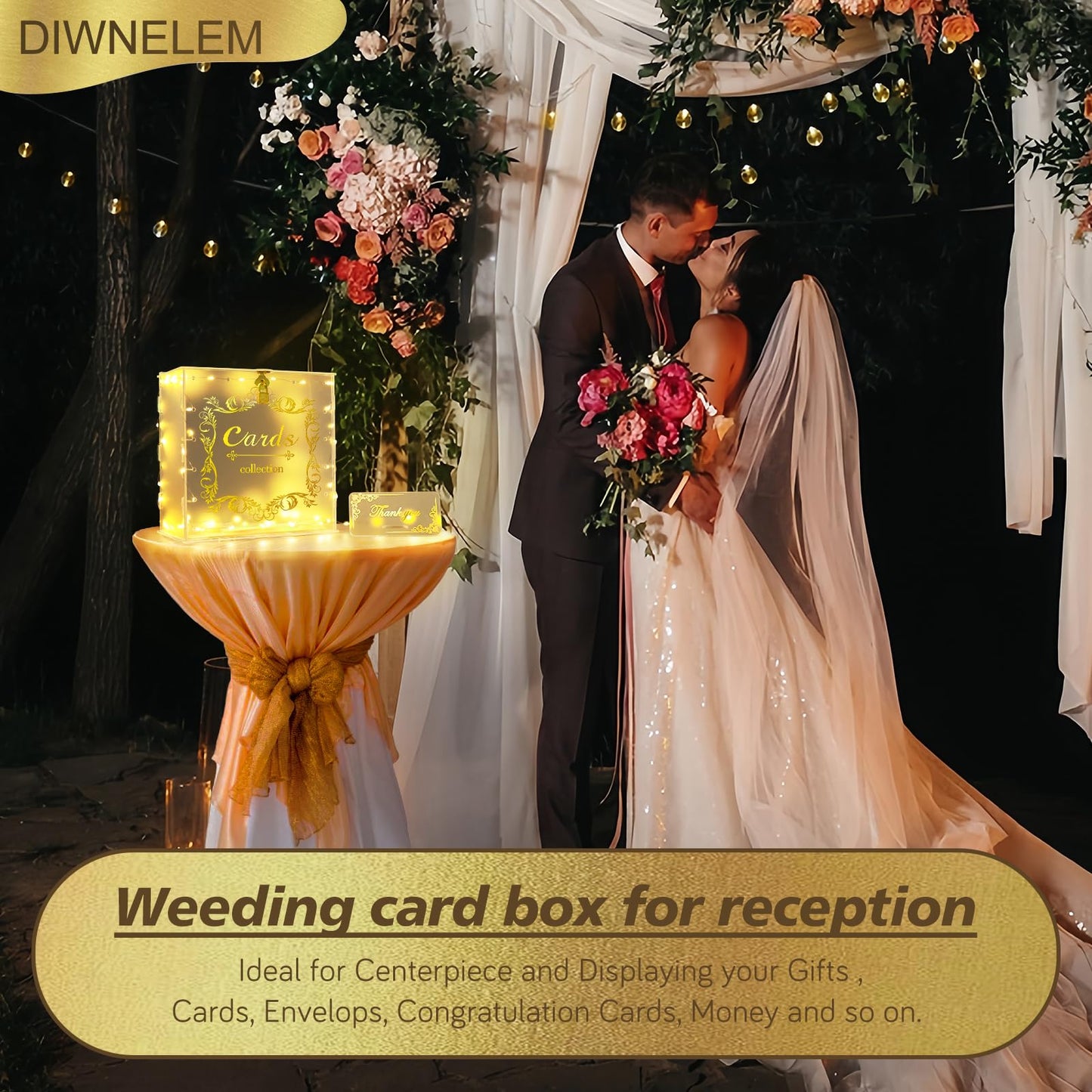 DIWNELEM Acrylic Wedding Card Box with Lock String Light Frosted Large Card Box for Wedding Letter Box Envelope Box Acrylic Gift Card Box Money Box for Party Birthday Reception