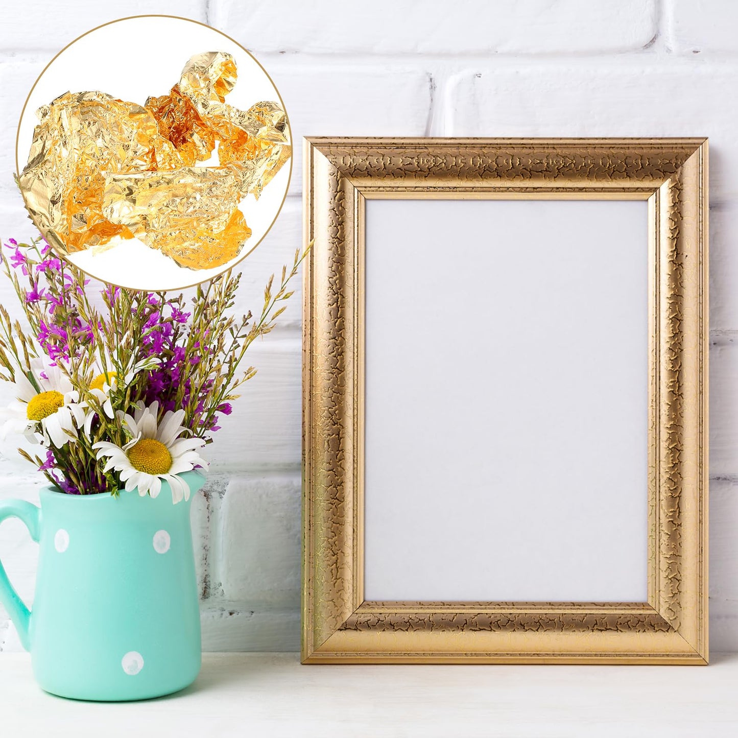 Bememo 300 Pcs Gold Leaf Sheets Imitation Gold Foil Paper Sheets for Arts, Gilding Crafting, Painting, Picture Frames, Projects, Furniture Decoration, 5.5" x 5.5"