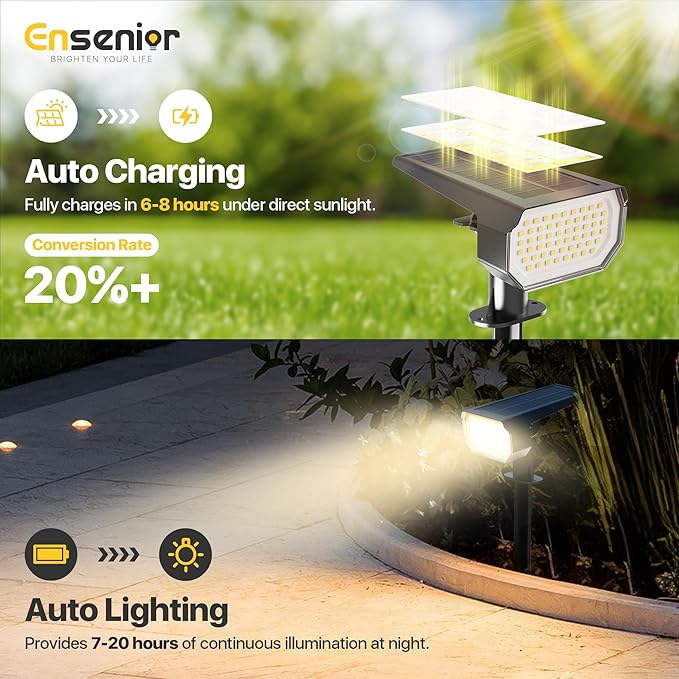 Ensenior Solar Spotlights Outdoor, 56 LEDs Brightness Adjustable 3000K LED Solar Garden Lights, Halloween Christmas Landscape Lighting for Flag/Yard/Pathway, IP65 Waterproof - 10 Pack