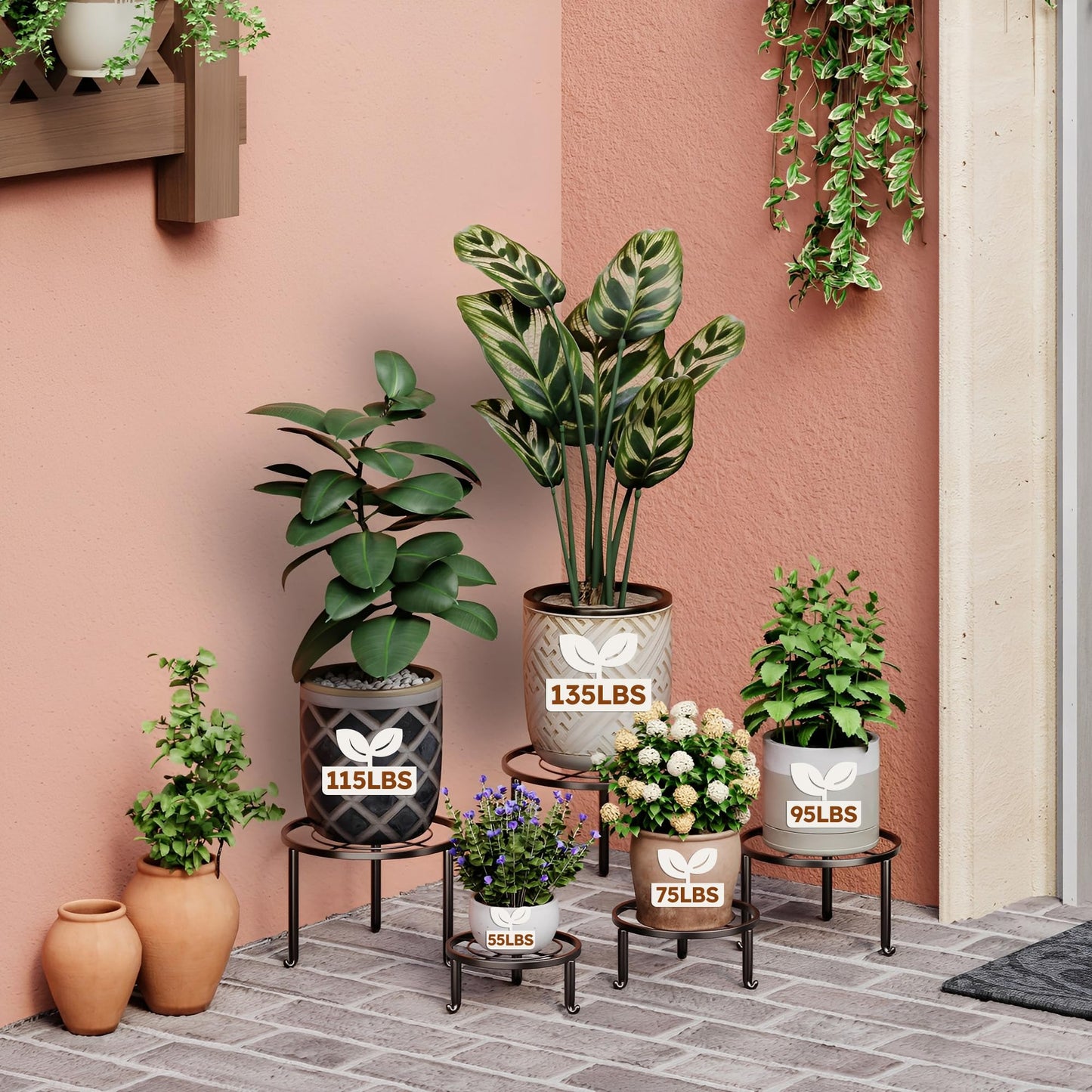 NQW 5 Pack Metal Plant Stand Indoor Outdoor Heavy Duty Rustproof Iron Flower Pot Stand Holder for Multiple Plants, Potted Holder Display Flower Shelf