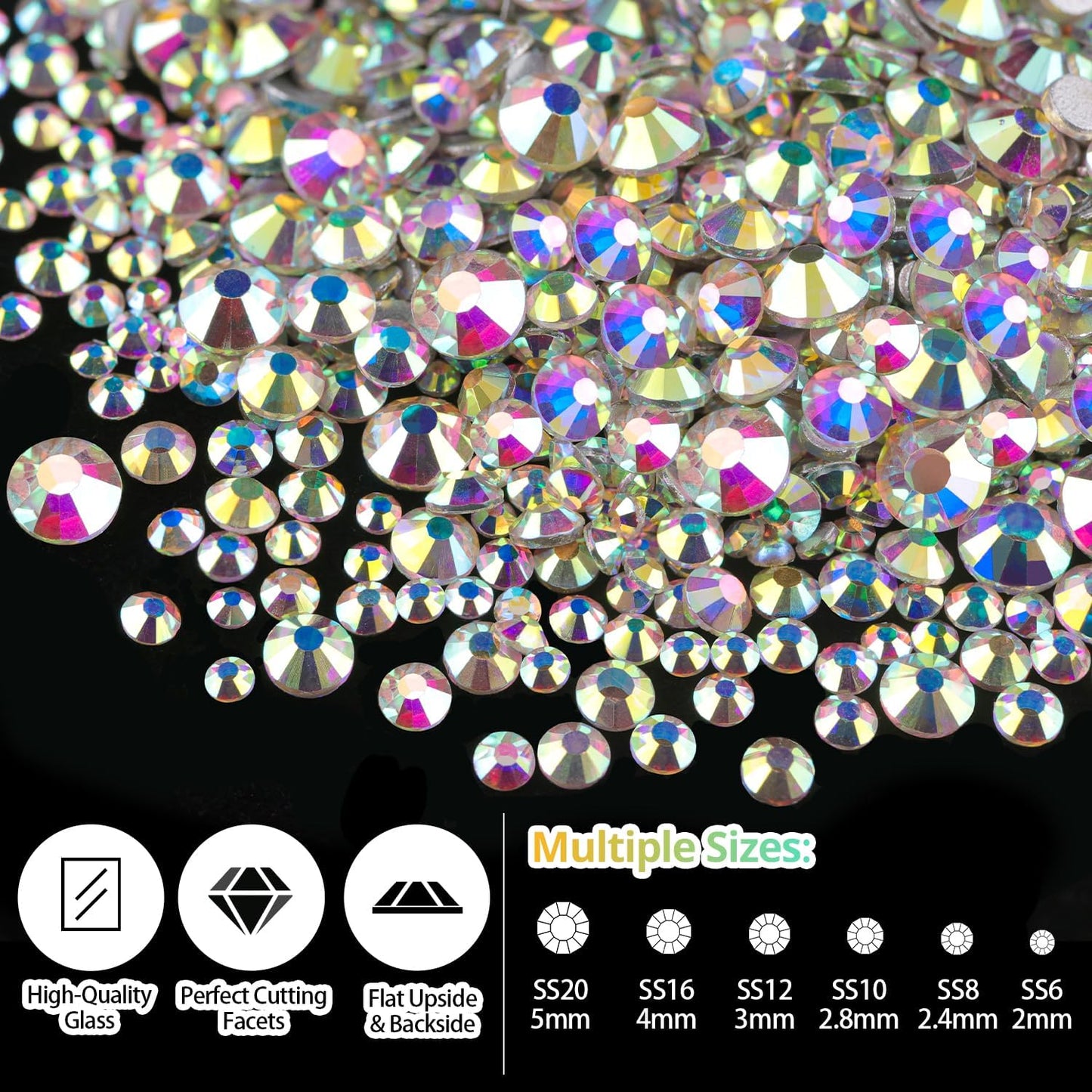 Rhinestones for Nails & Pearls, Manicure Kit with Nail Rhinestone Glue Gel, Flat Back Glass Crystal AB + Clear Gems, Colorful Half Round Pearls, Gem Glue (UV/LED Needed) with Dotting Tools