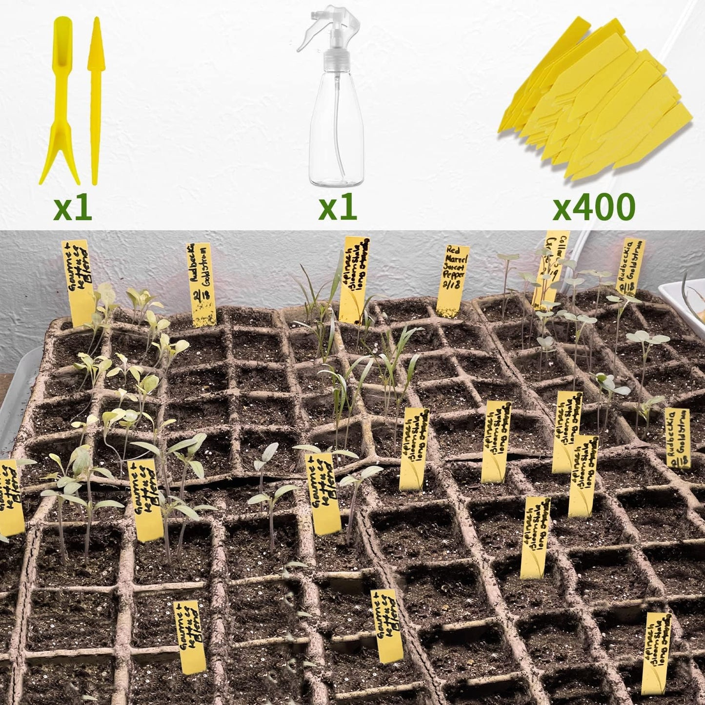 SYITCUN 480 Cells Seed Starter Tray, 40 Pack Biodegradable Seed Starter Kit, Peat Pots for Seedlings with 400 Plant Labels, 2 Seed Planting Tool and 1 Spray Bottle