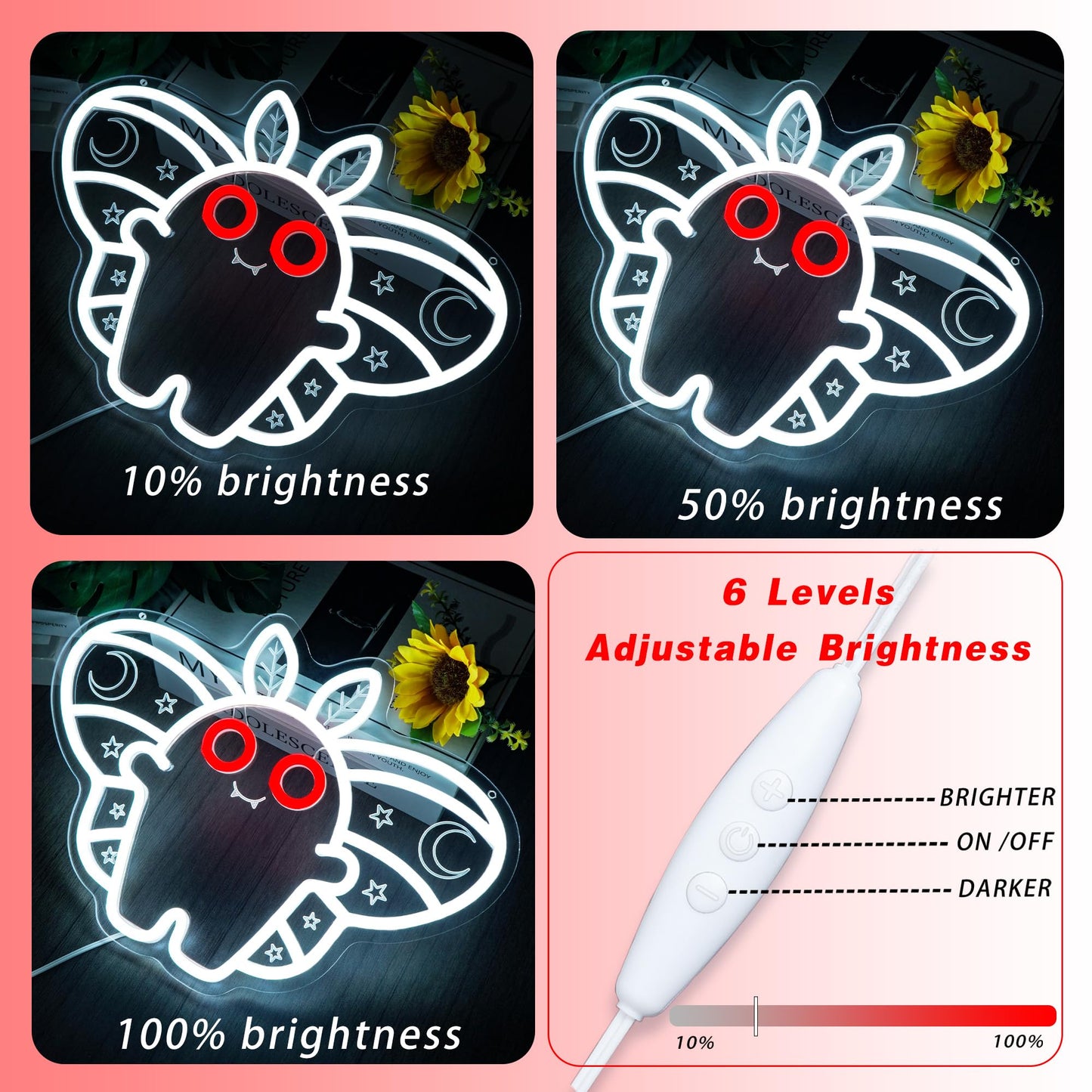 BZTPZ Mothman Neon Sign Cute LED Cryptid Wall Art Cartoon Neon Light for Kids Room Decor Mysterious Creature Light Gift for Fans(14.8 * 10.6inch)