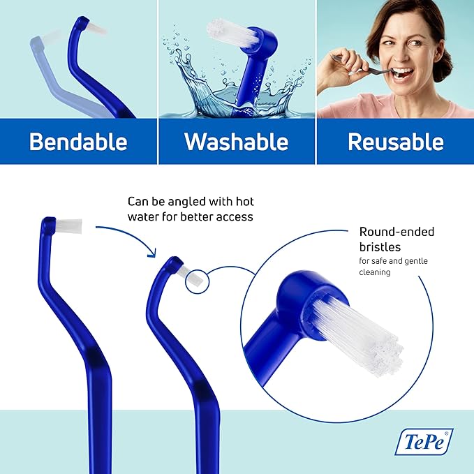 TePe Universal Care Angled Soft-Bristle Toothbrush, Small-Head Orthodontic Toothbrush
