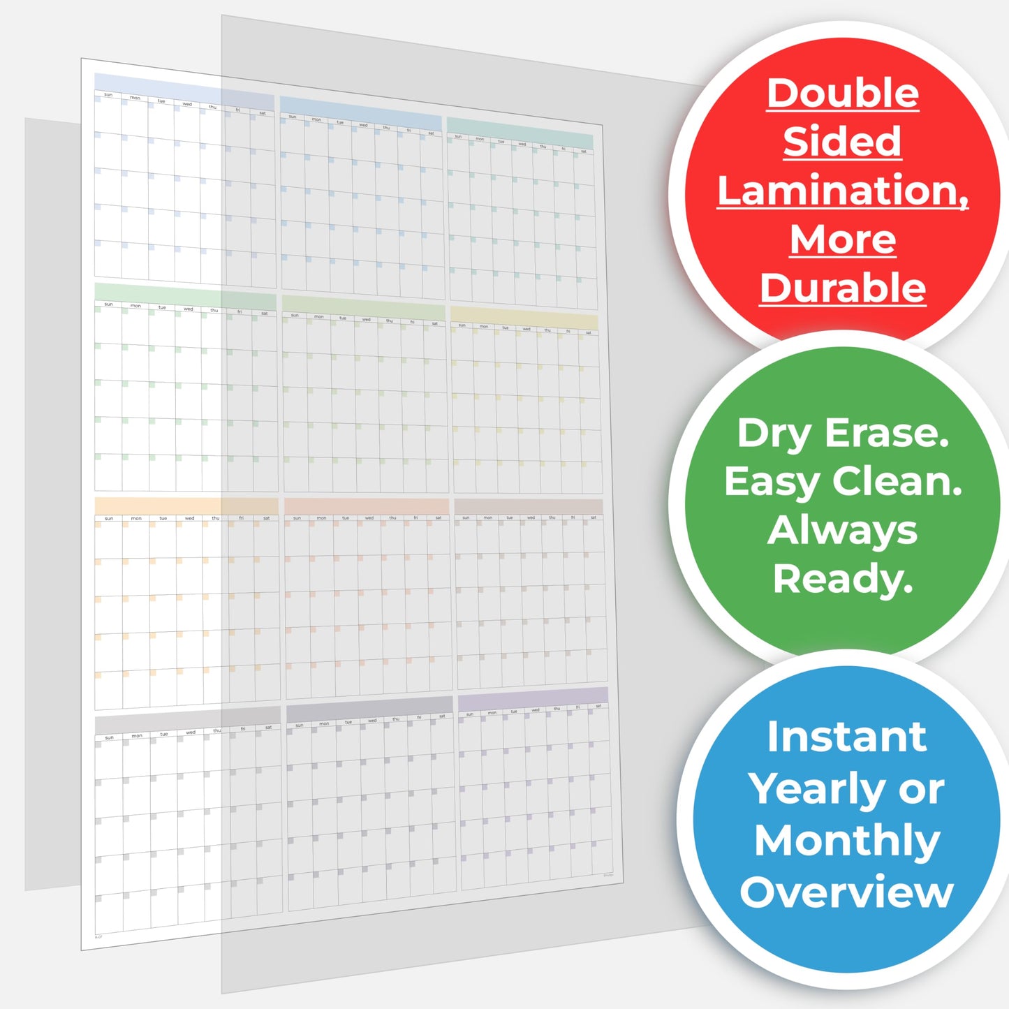 Large Wall Calendar Undated (39 x 27 inches) Double Sided Dry Erase Yearly & Monthly Wall Calendar, Big Erasable Planner for Home, Office, Classroom, Thick Paper with Gloss Lamination, Full Year View.