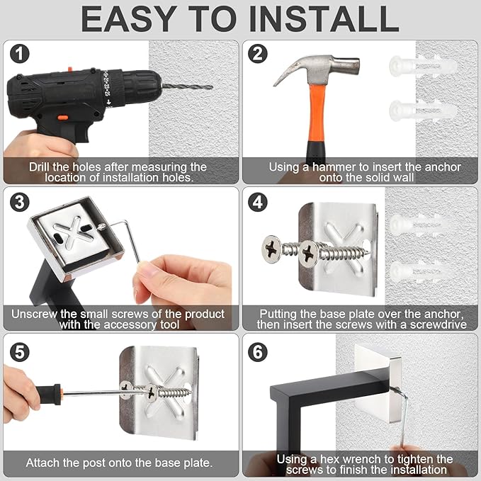 Gisafai 15 Pcs Bathroom Hardware Accessories Set 23.6 Inch Bath Towel Bar Kit Stainless Steel Bathroom Hardware Set Towel Racks Ring Hooks Paper Holder for Wall Mounted (Black Silver)