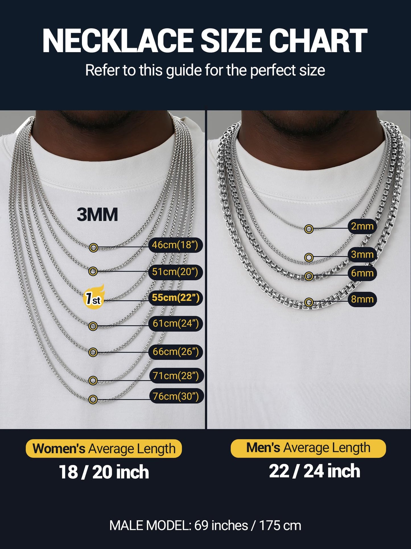 PROSTEEL Squre Rolo Link Chains, Stainless Steel Chain Necklace Waterproof & Strong Lobster Clasp 6mm Link Chains for Men and Women Jewelry with Gift Box 18in