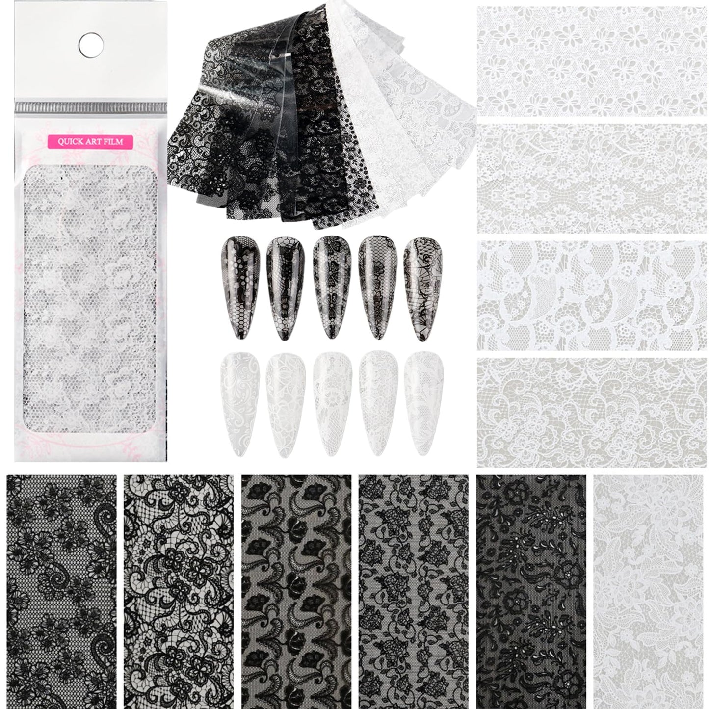 GZMAYUEN 100 Sheets Nail Foil Transfer Sheets, 4 * 20CM Lace Flower Leopard Print Nail Foil Transfer Sticker Kit, 1 Pcs Nail Art Engraving Pen Silicone Pen