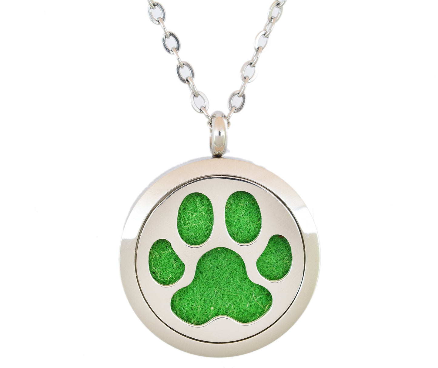 Aromatherapy Essential Oil Diffuser Stainless Steel 30MM Silver Magnetic Locket Pendant with Chain Necklace and Colored Refill Pads & Diffuser Bracelet All in a Velvet Bag (Dog Paw)