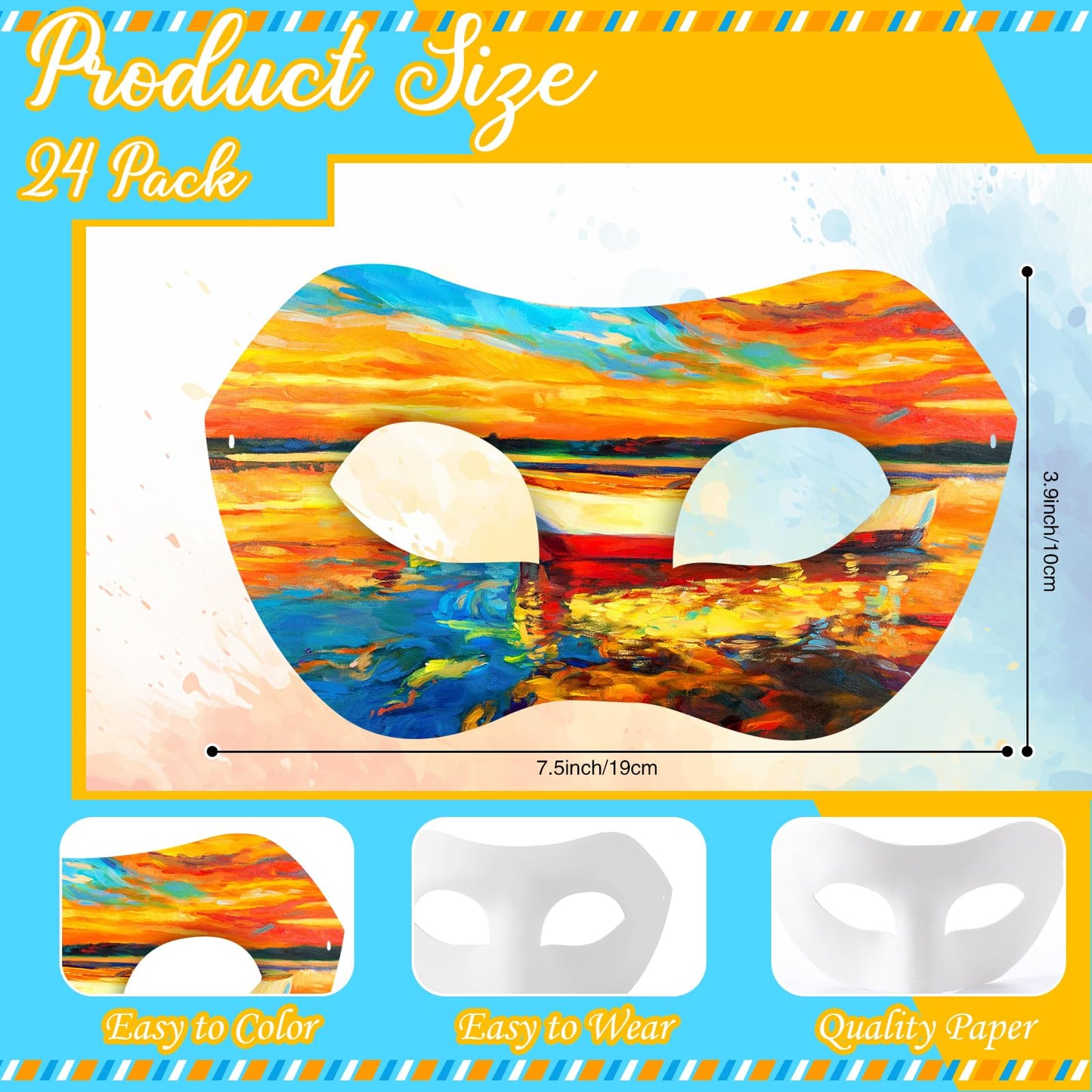 Tisancy 24 Pack White Paper Mask Half Face Masquerade Mask DIY with 12 Colors Acrylic Paint and Brushes Paper for Prom Prom(Acrylic Paint)