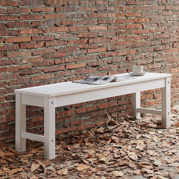 Psilvam Outdoor Bench, Two Person Poly Lumber Porch Bench, Weatherproof Garden Bench That Never Rot and Fade, Patio Bench Suit for Garden, Porch, and Park (2 pcs, White)