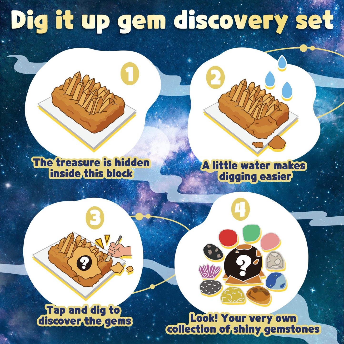 Beetots Gemstone Dig Kit for Kids with 2 Tools, Excavate 10 Real Gems, STEM Science Mining Toy, Educational Gift for Boys and Girls Ages 8-12