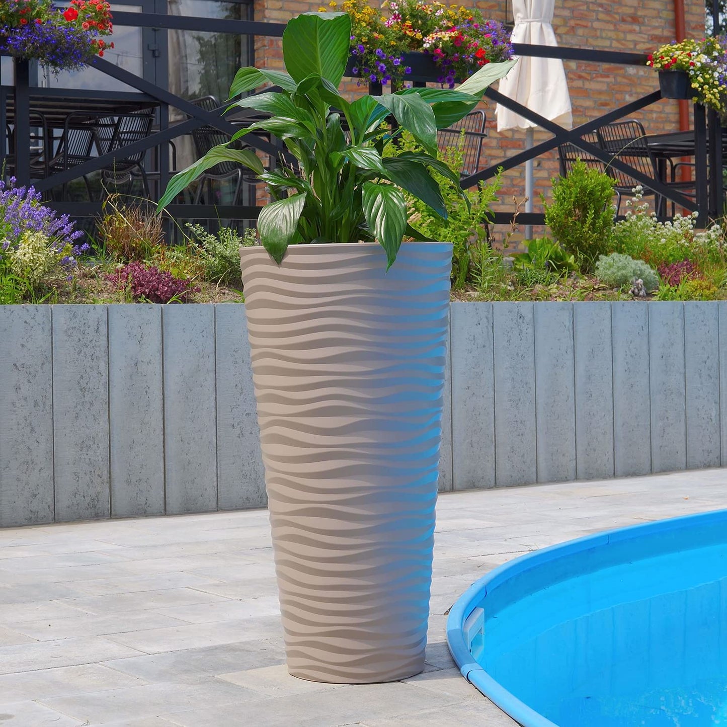 United Frames and Products “Michigan Dunes” Tall Modern Round Flower Pot with Insert Set of Two (31 Inch, Brown)